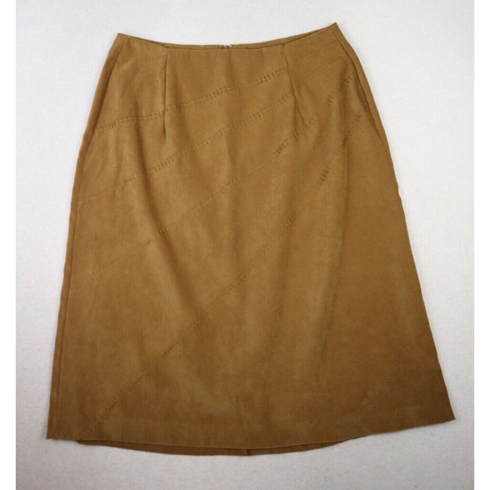 NORTON MCNAUGHTON WOMEN'S GOLDEN TAN BROWN SOFT MICROFIBER A-LINE MIDI SKIRT 18P